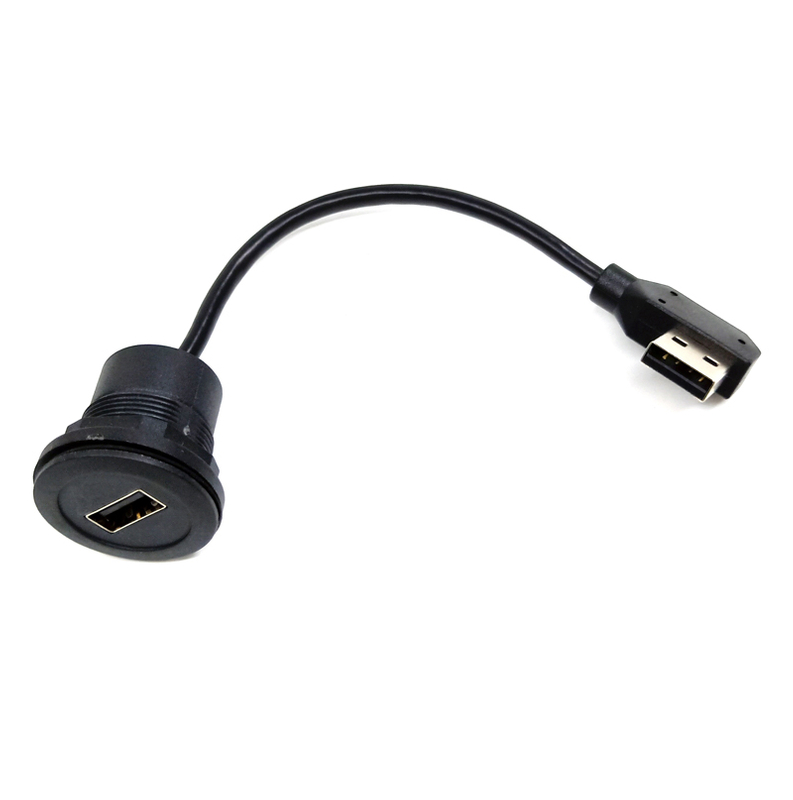 Panel mount waterproof USB 2.0 A female AF to right angle USB A male AM cable