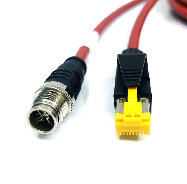 M12 X code 8P male to industrial RJ45 CAT6A SSTP cable assembly